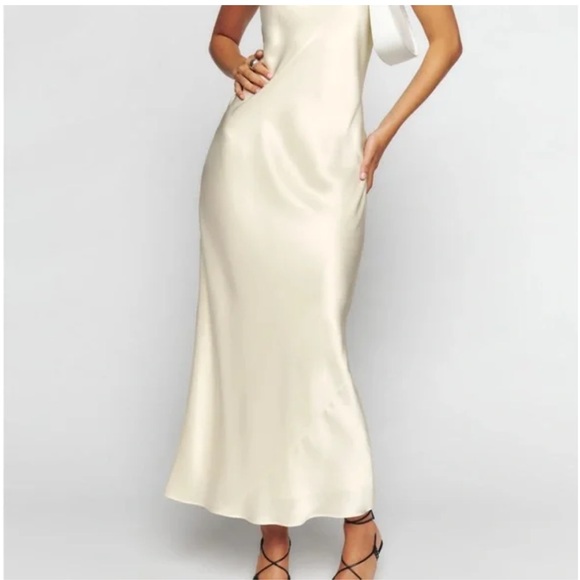 Reformation Joana silk Elegant Cream white Strapless Dress - Picture 3 of 9